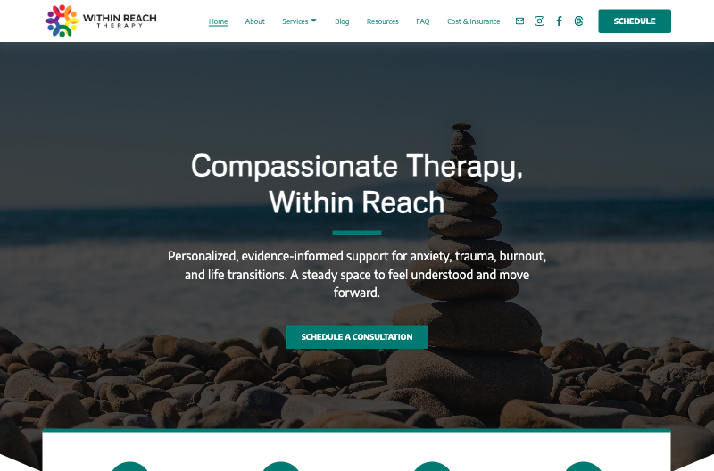 screenshot of withinreachtherapy.com